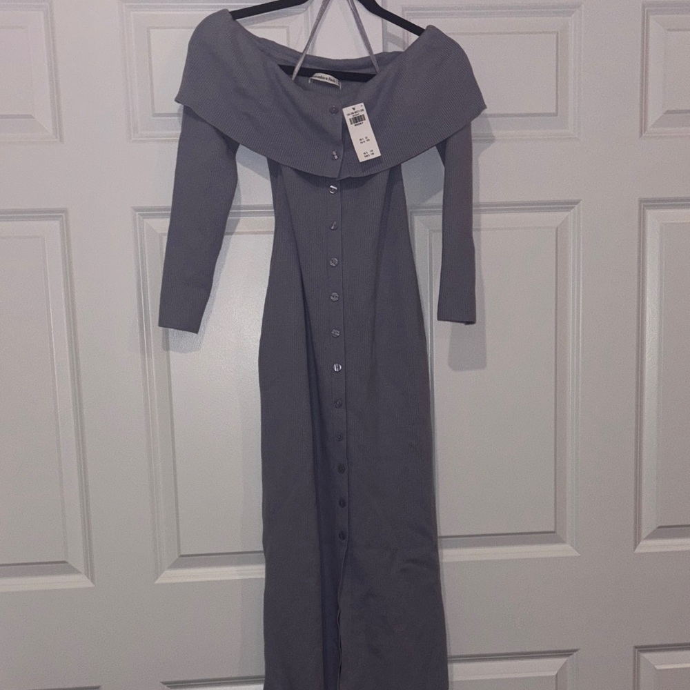 Abercrombie & Fitch Off-Shoulder Long Sleeve Dress in Blue